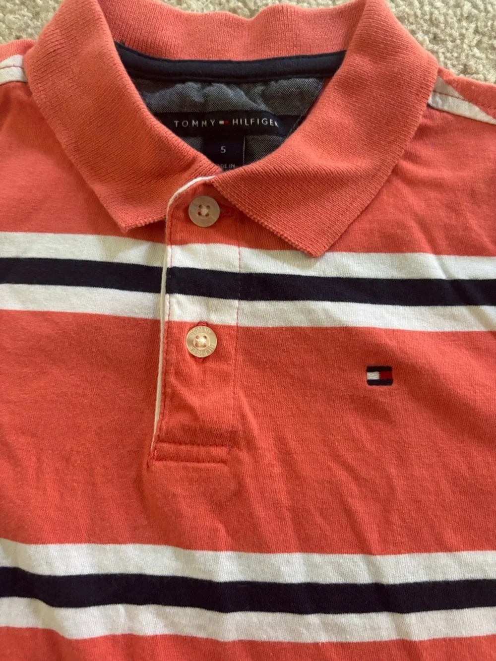 Tommy Hilfiger Coral Polo with Navy & White Stripes